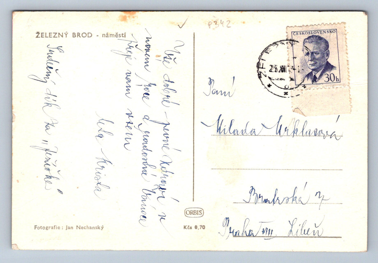 Pohlednice ŽELEZNÝ BROD - náměstí (P342)