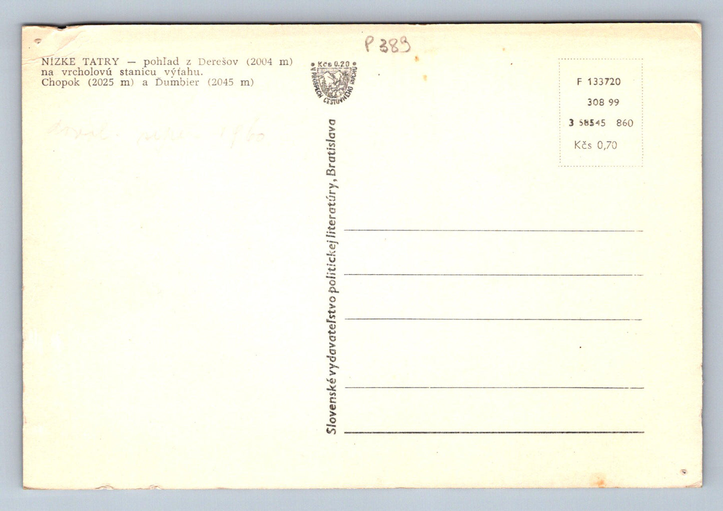 Postcard LOW TATRA - view from Derešov (P389)