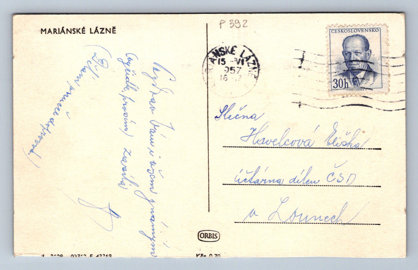 Pohlednice MARIÁNSKÉ LÁZNĚ (P392)