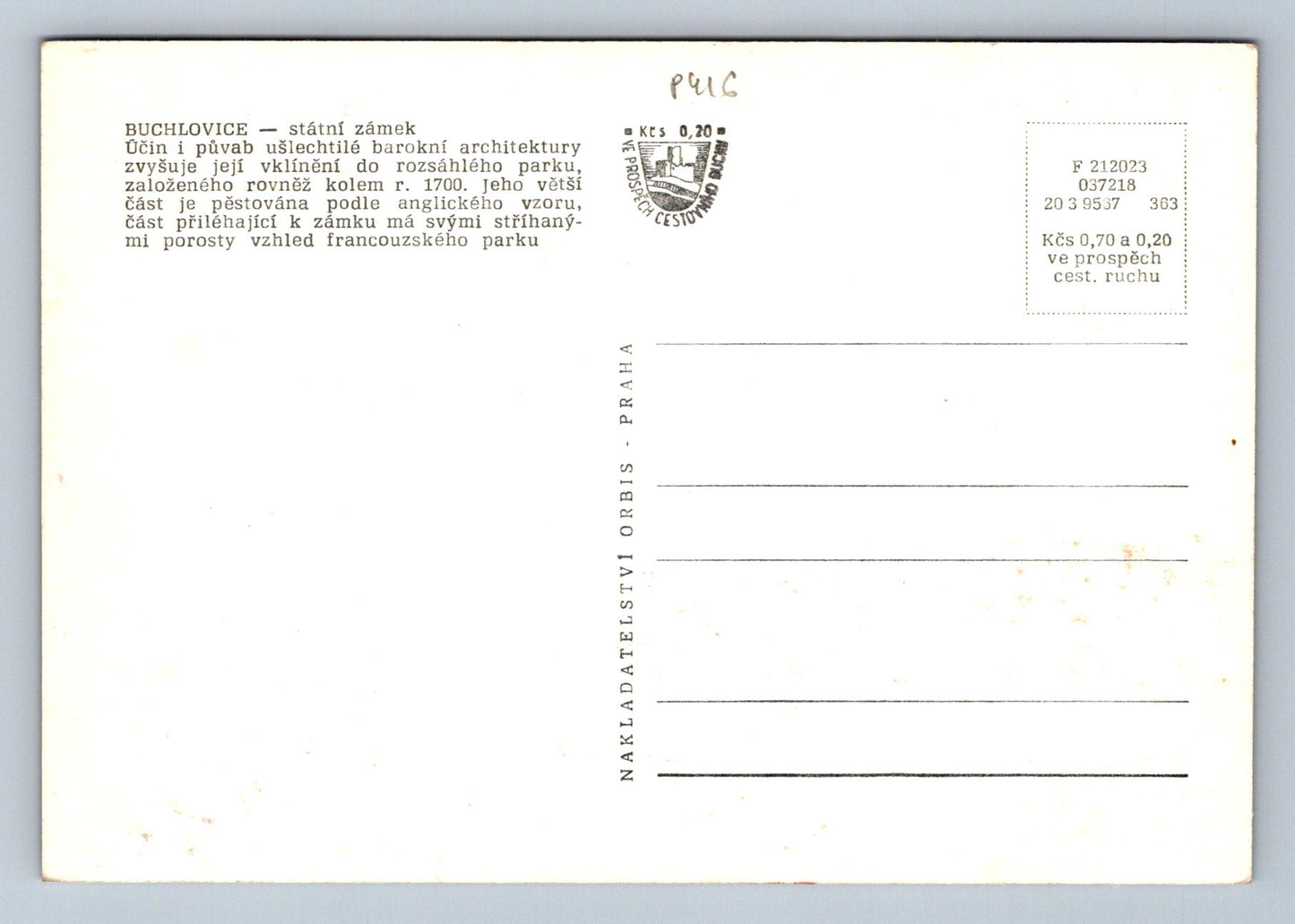 Pohlednice BUCHLOVICE - státní zámek (P416)