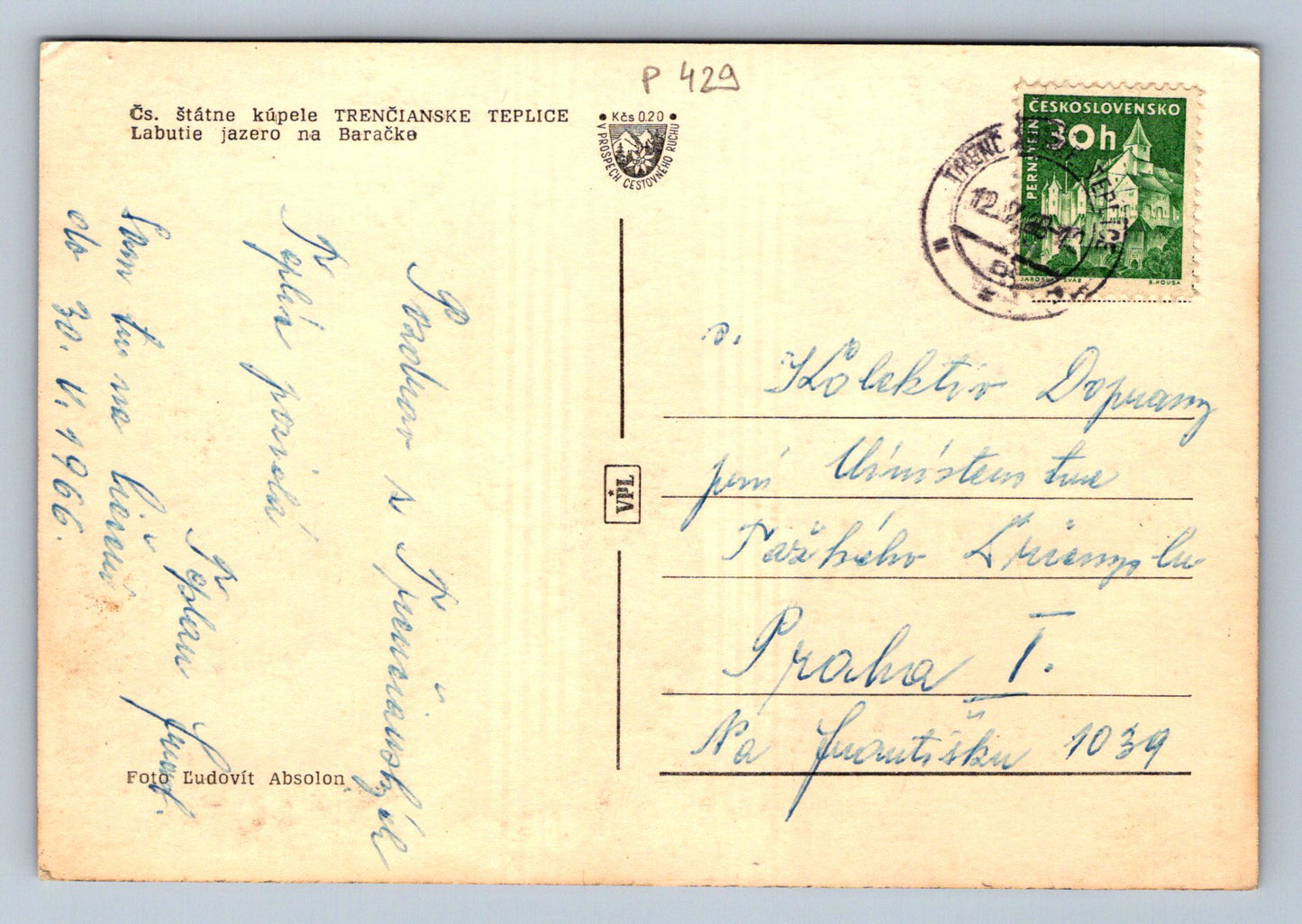Pohlednice Čs. štátne kúpele TRENČIANSKE TEPLICE Labutie jezero(P429)