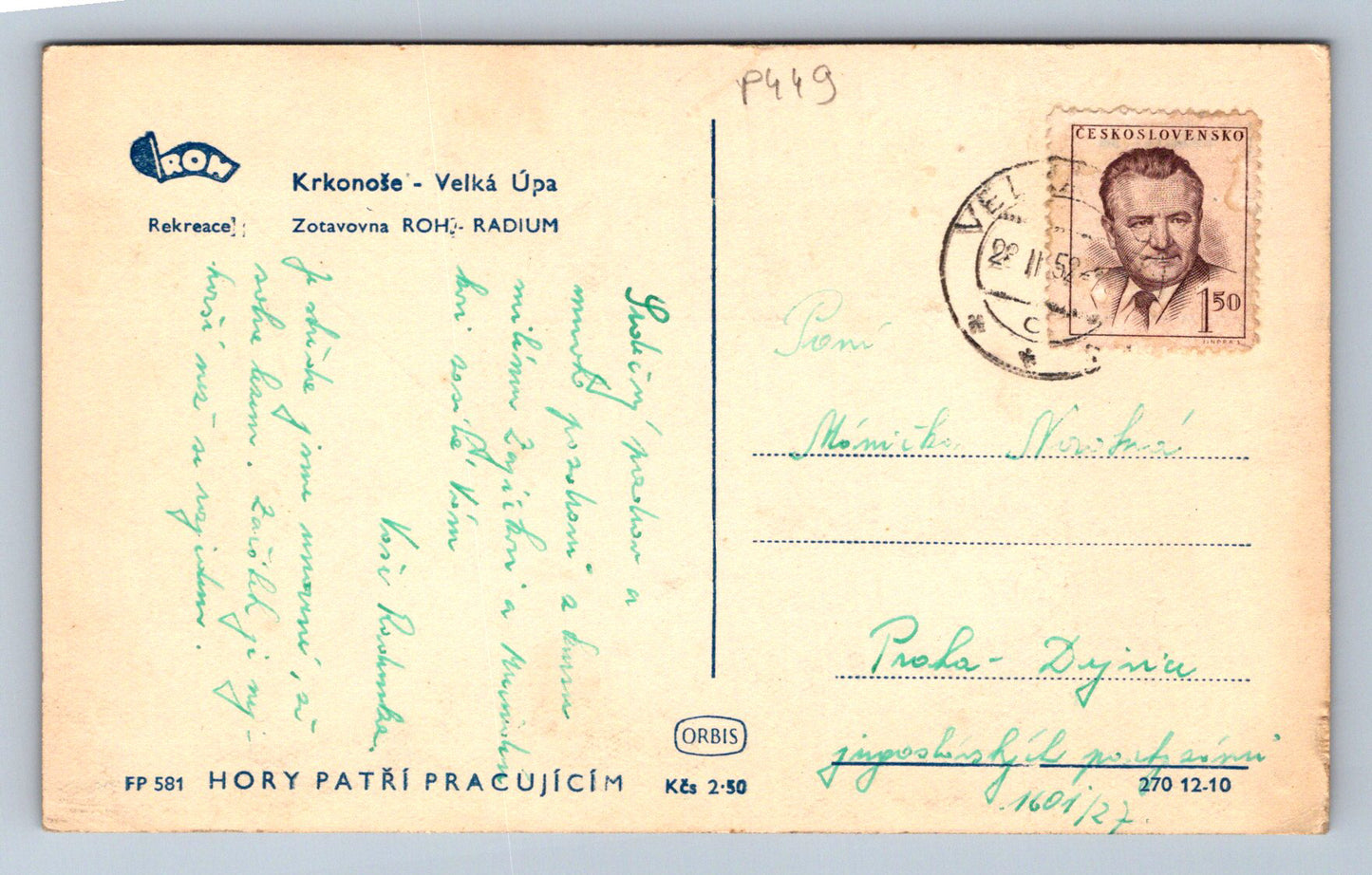 Pohlednice KRKONOŠE - Velká Úpa - zotavovny ROH - RADIUM (P449)