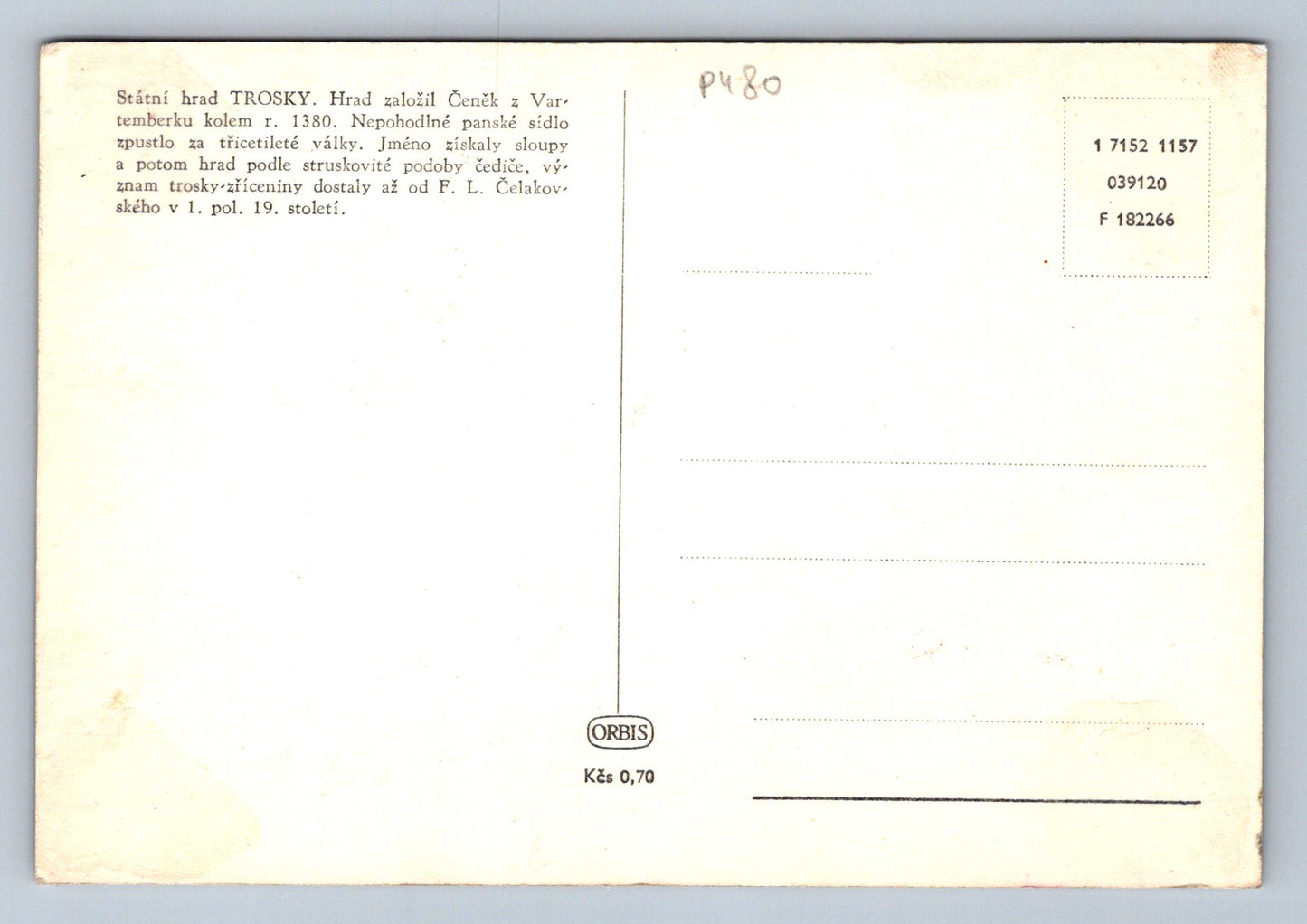 Pohlednice Státní hrad TROSKY (P480)