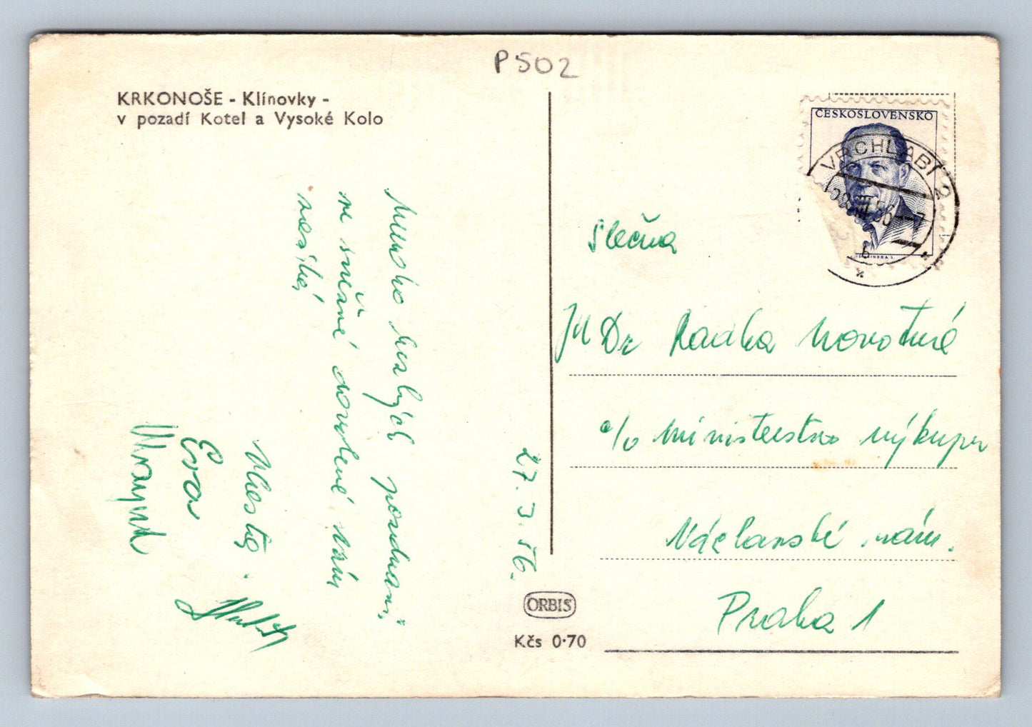 Pohlednice KRKONOŠE - Klínovky - v pozadí Kotel a Vysoké Kolo (P502)