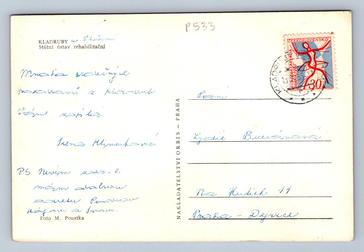Pohlednice KLADRUBY - Státní ústav rehabilitační (P533)