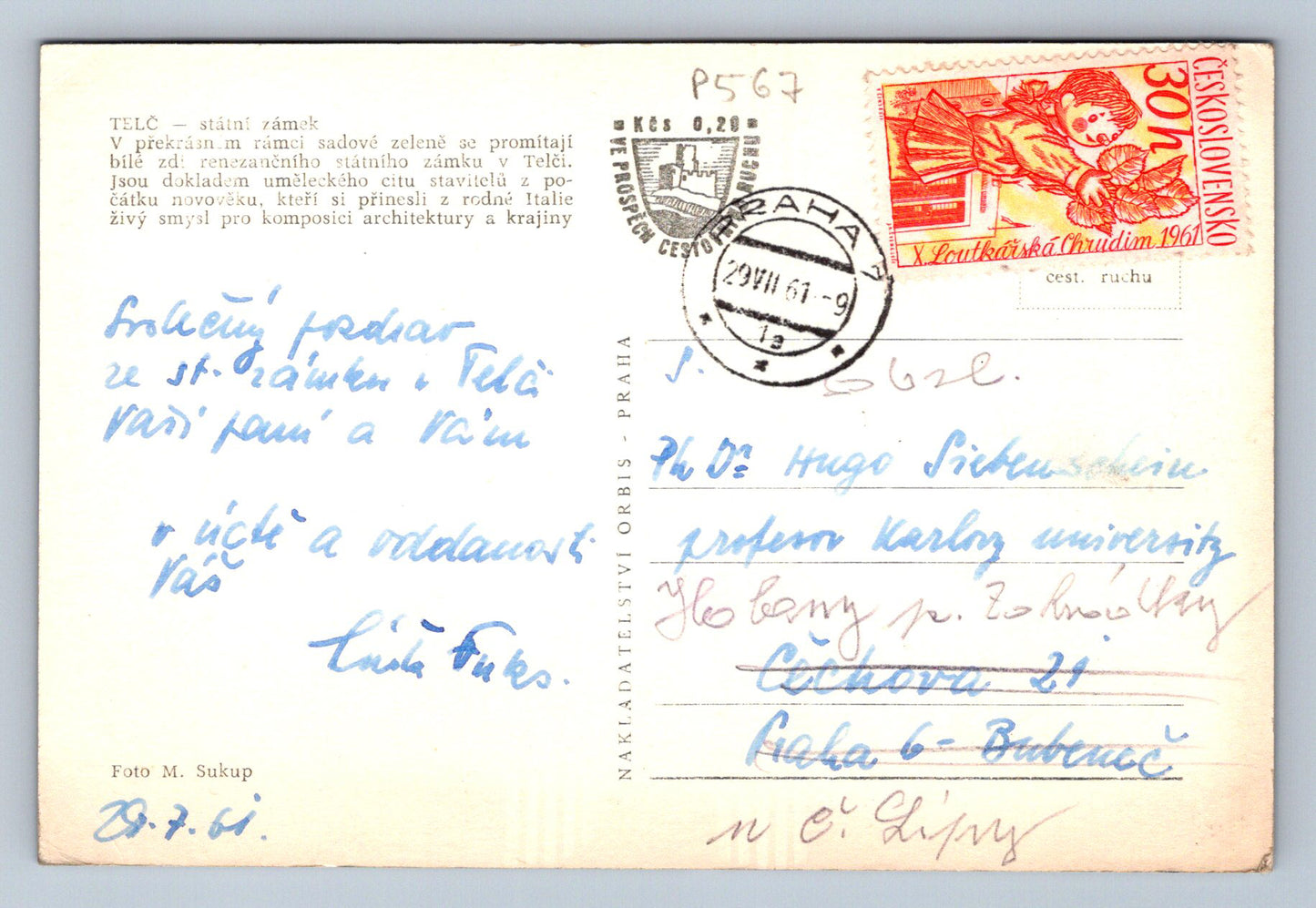 Pohlednice TELČ - státní zámek (P567)