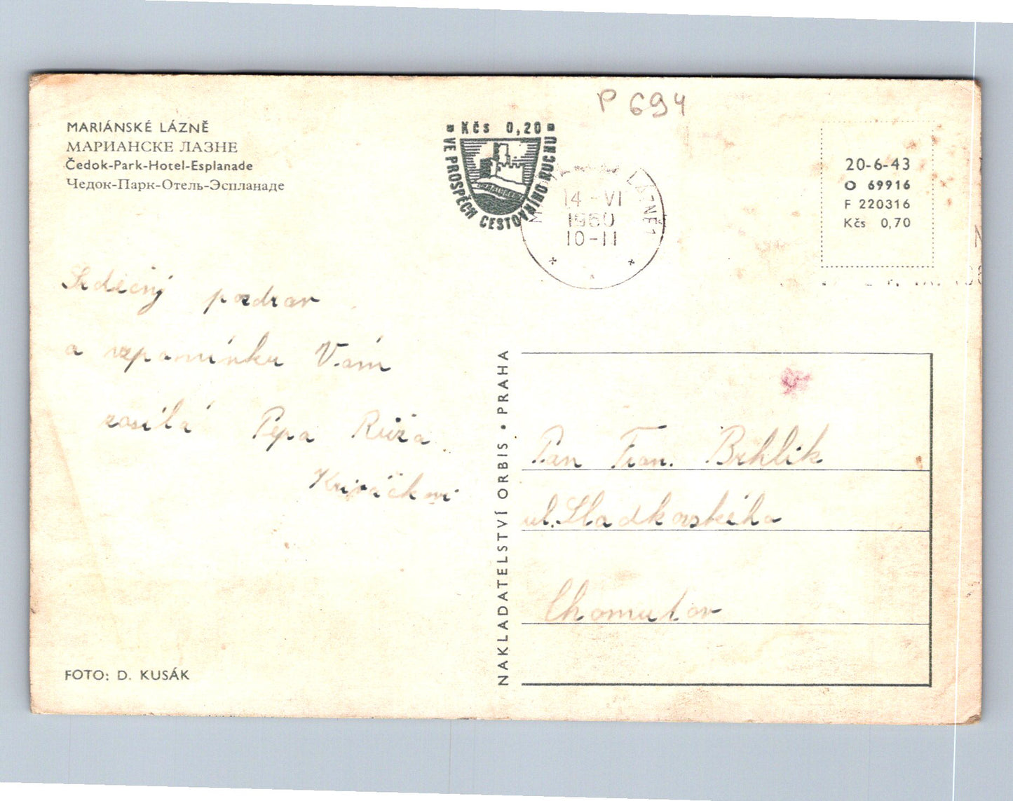 Pohlednice MARIÁNSKÉ LÁZNĚ (P694)