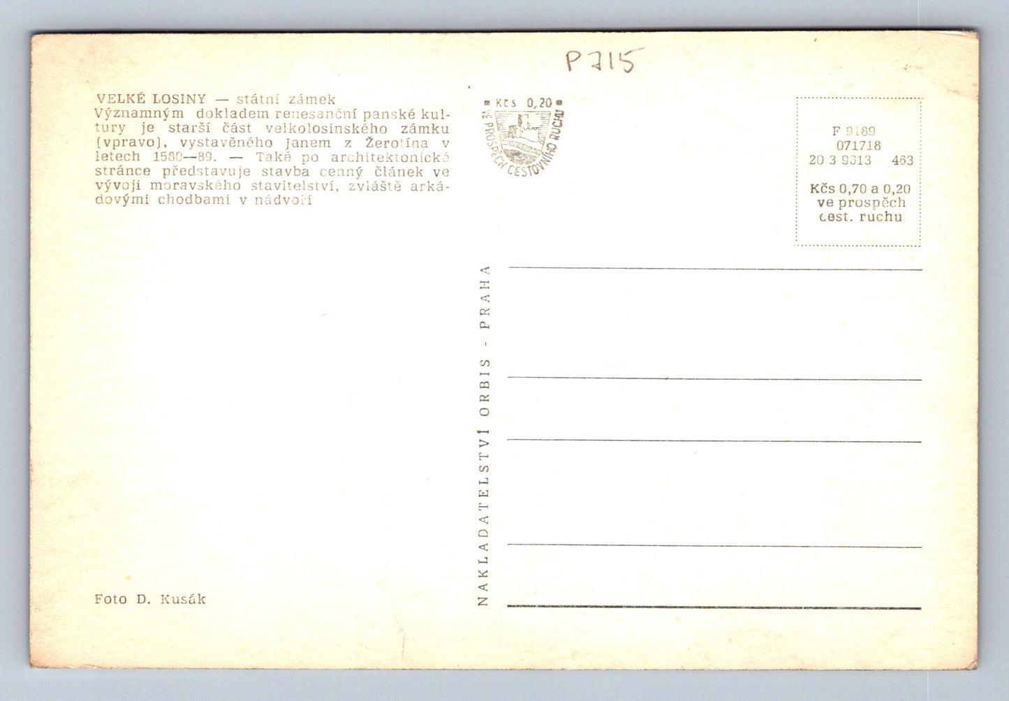 Pohlednice VELKÉ LOSINY - státní zámek (P715)