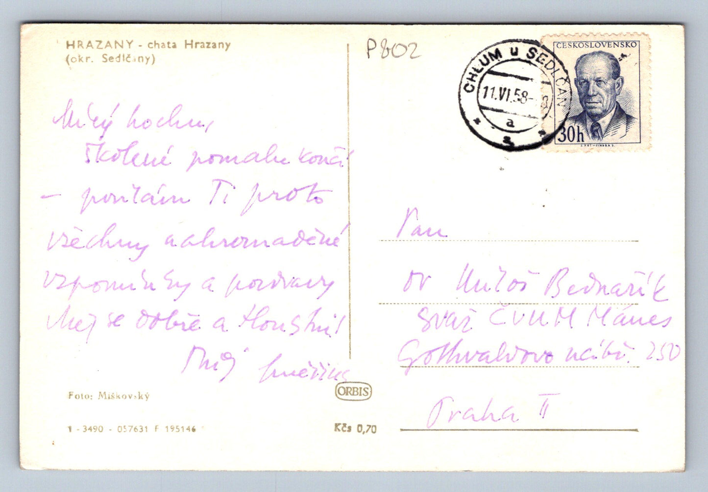 Pohlednice HRAZANY - chata Hrazany (P802)
