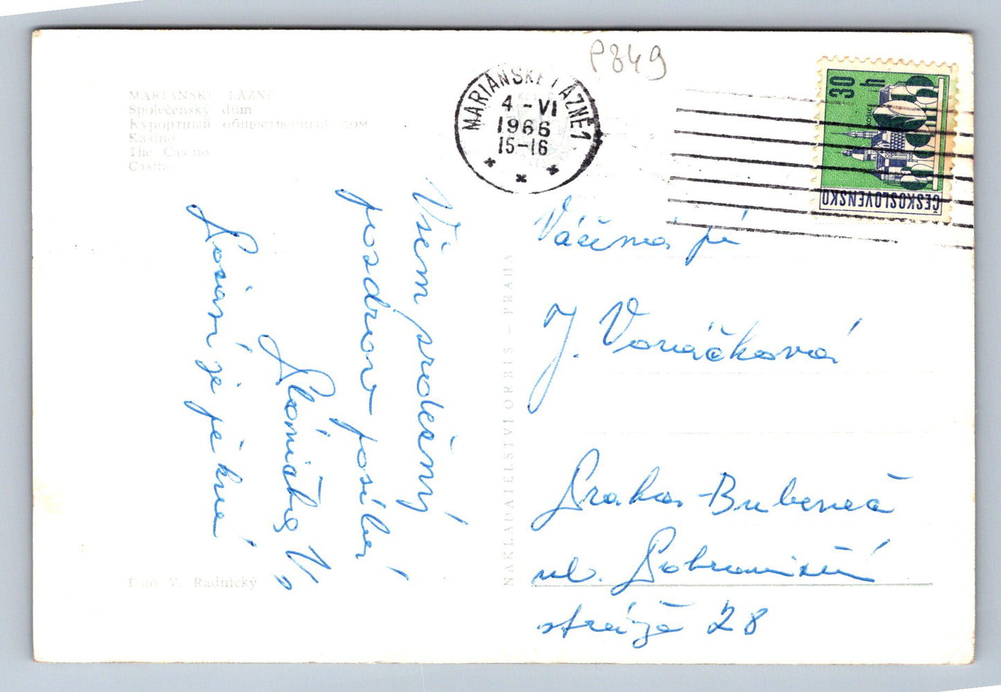 Pohlednice MARIÁNSKÉ LÁZNĚ - Společenský dům (P849)