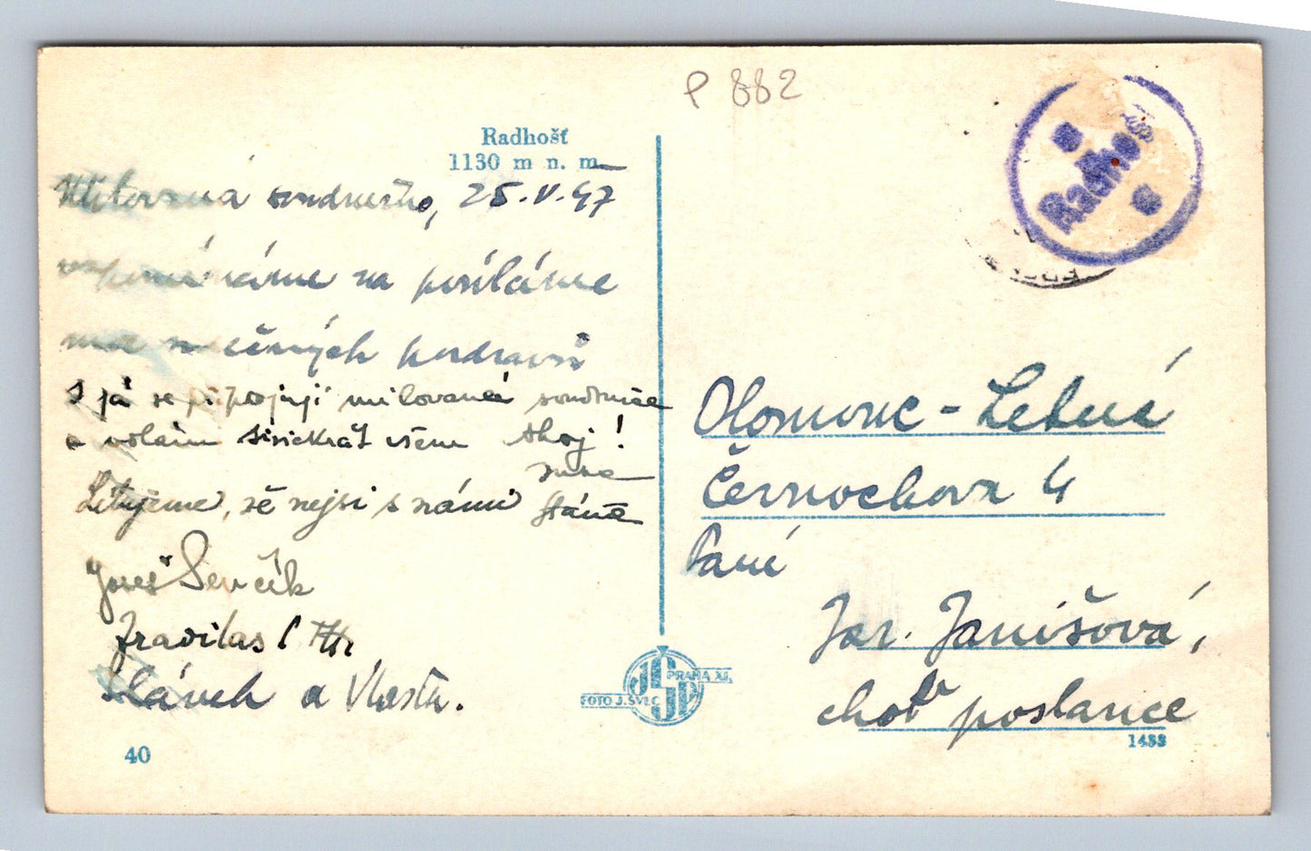 Pohlednice Radhošť 1130 m n. m. (P882)