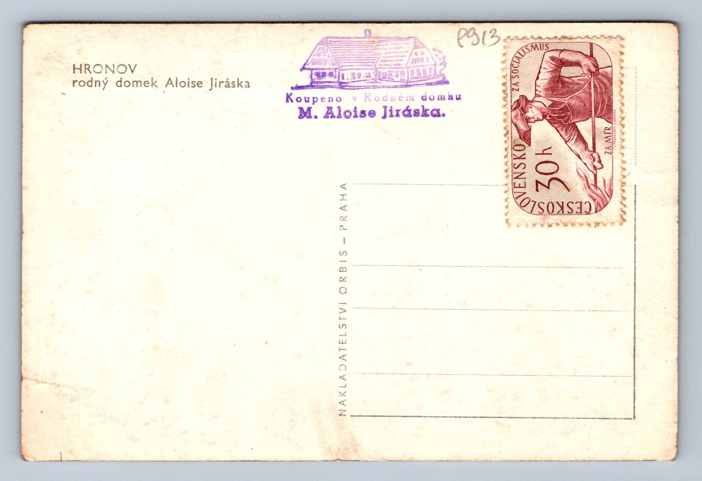 Pohlednice HRONOV - rodný domek Aloise Jiráska (P913)