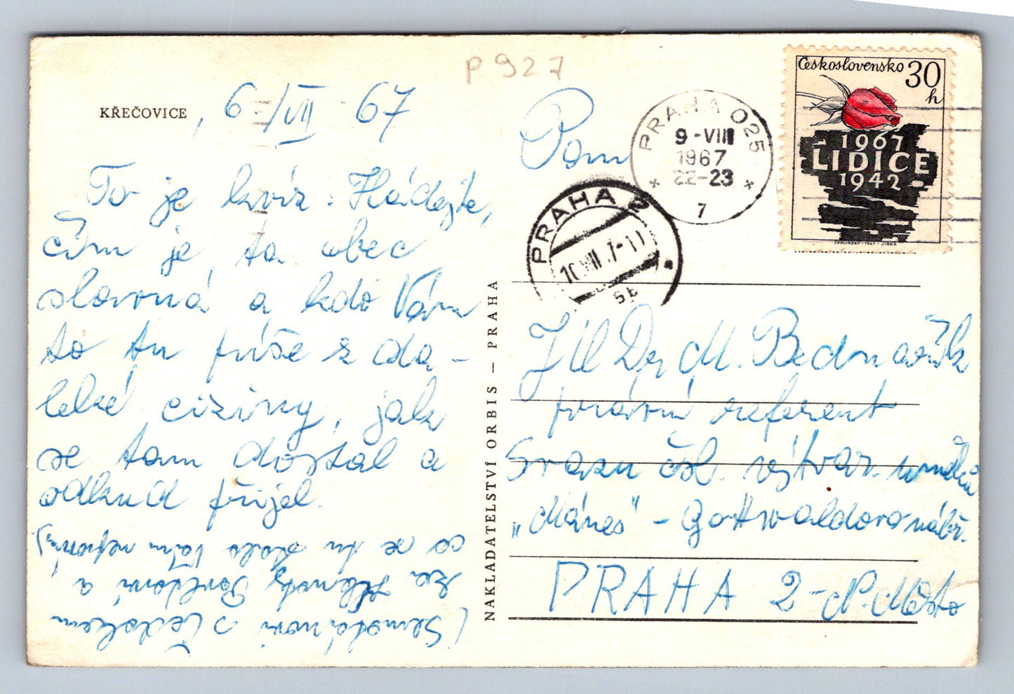 Pohlednice KŘEČOVICE (P927)