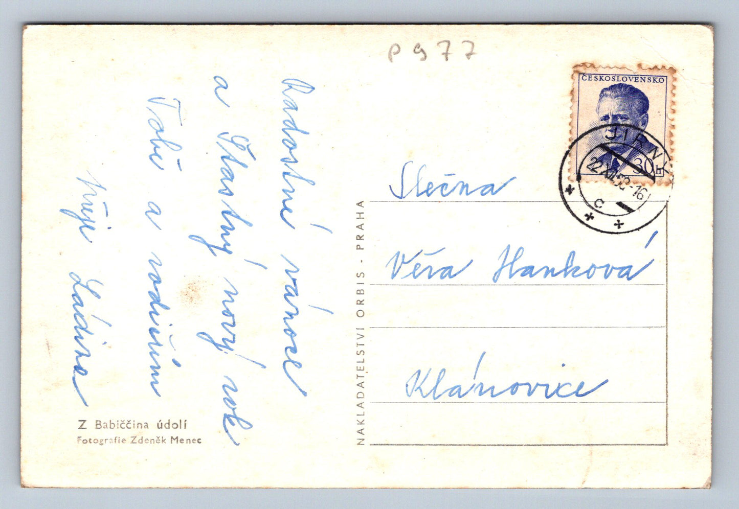 Pohlednice Radostné vánoce - Z Babiččina údolí (P977)