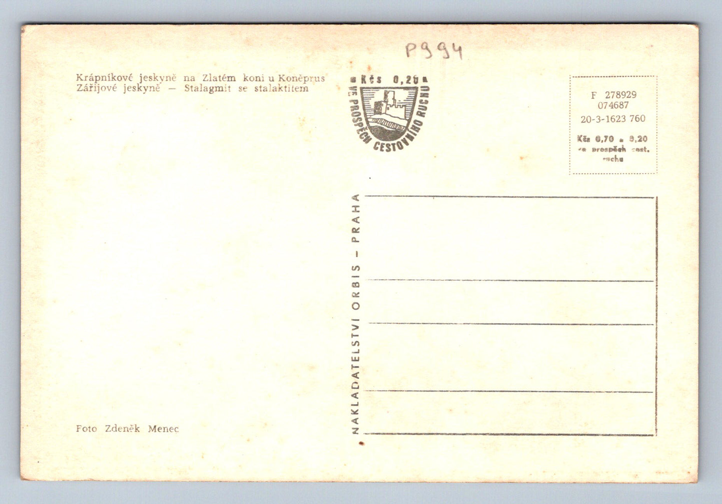 Pohlednice Krápníkové jeskyně na Zlatém koni u Koněprus(P994)