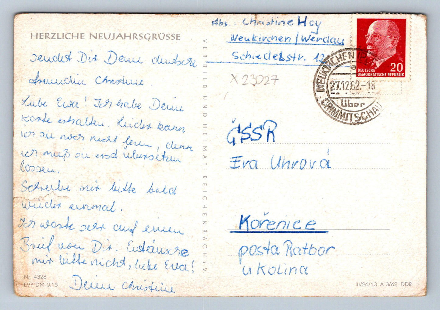 Pohlednice HERLZLICHE NEUJAHRSGRUSSE (X23027)