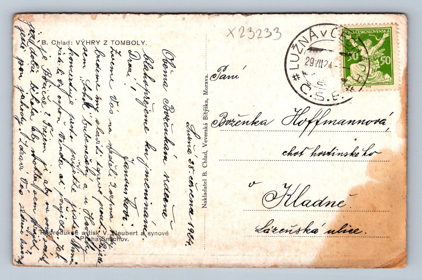 Pohlednice B. CHLAD - VÝHRY Z TOMBOLY (X23233)