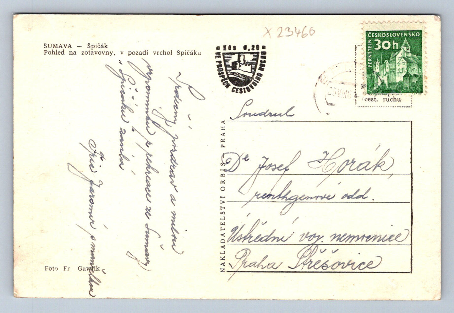 Postcard ŠUMAVA - ŠPIČÁK (X23460)