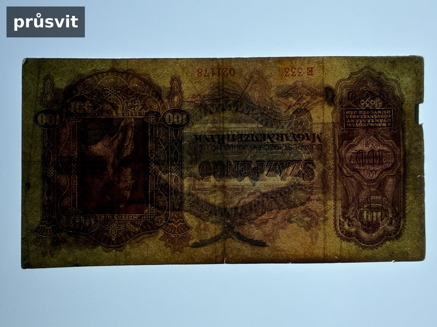 Bankovka Madarsko 100 Pengő 1930 E E 333 021178 (B0153)