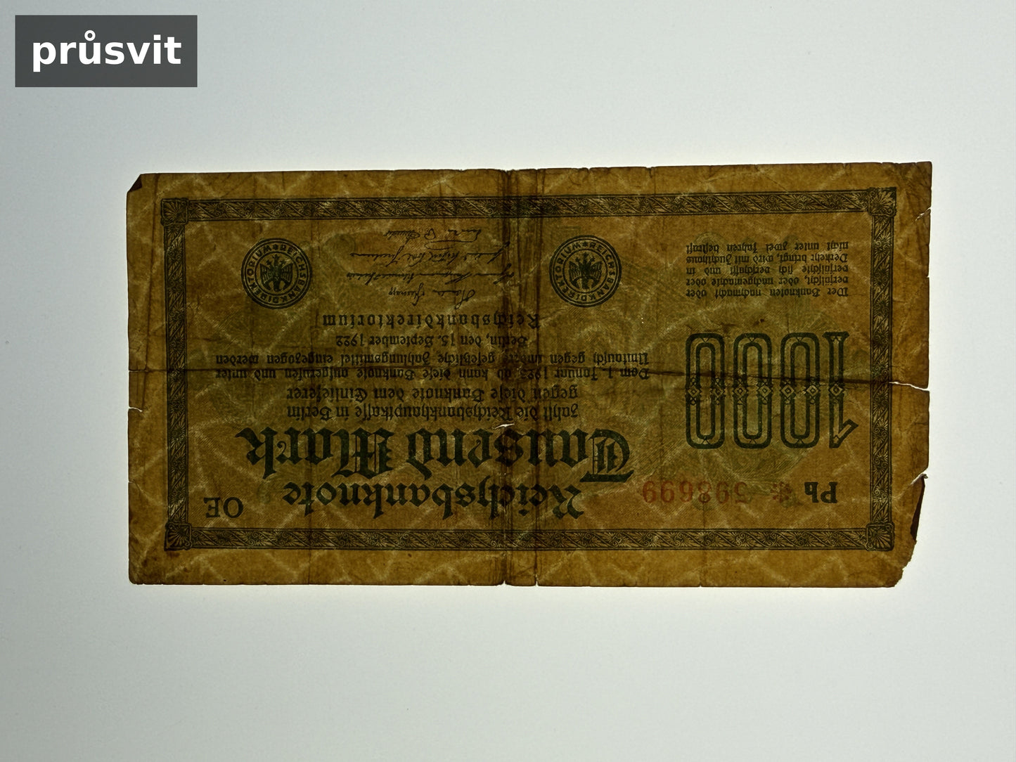 Bankovka Německo 1000 Mark 1922 Ph 598699 (B0176)