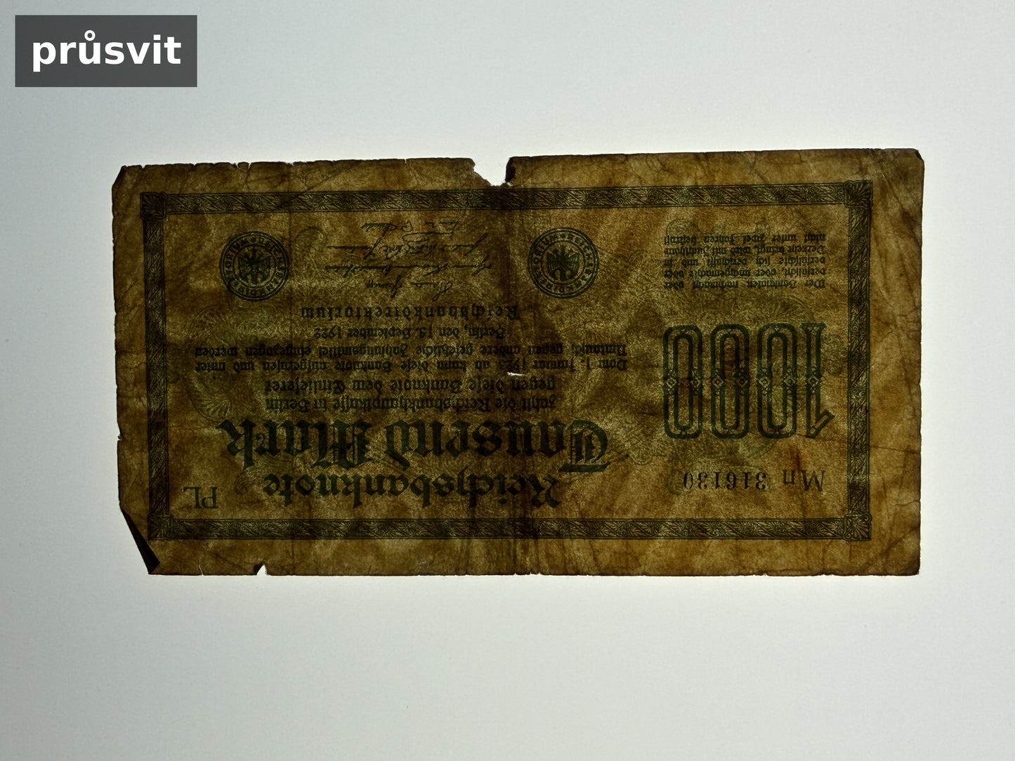 Bankovka Nemecko 1000 Mark 1922 Mn PL 316130 (B0178)