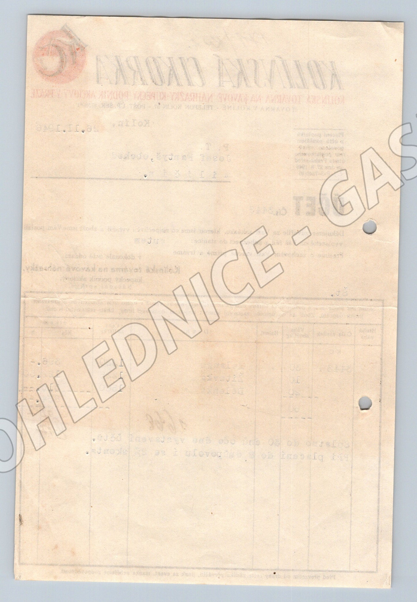 Stary ucet Kolinska Cikorka Kolin 1946 Josef Fantys obchod (F103)