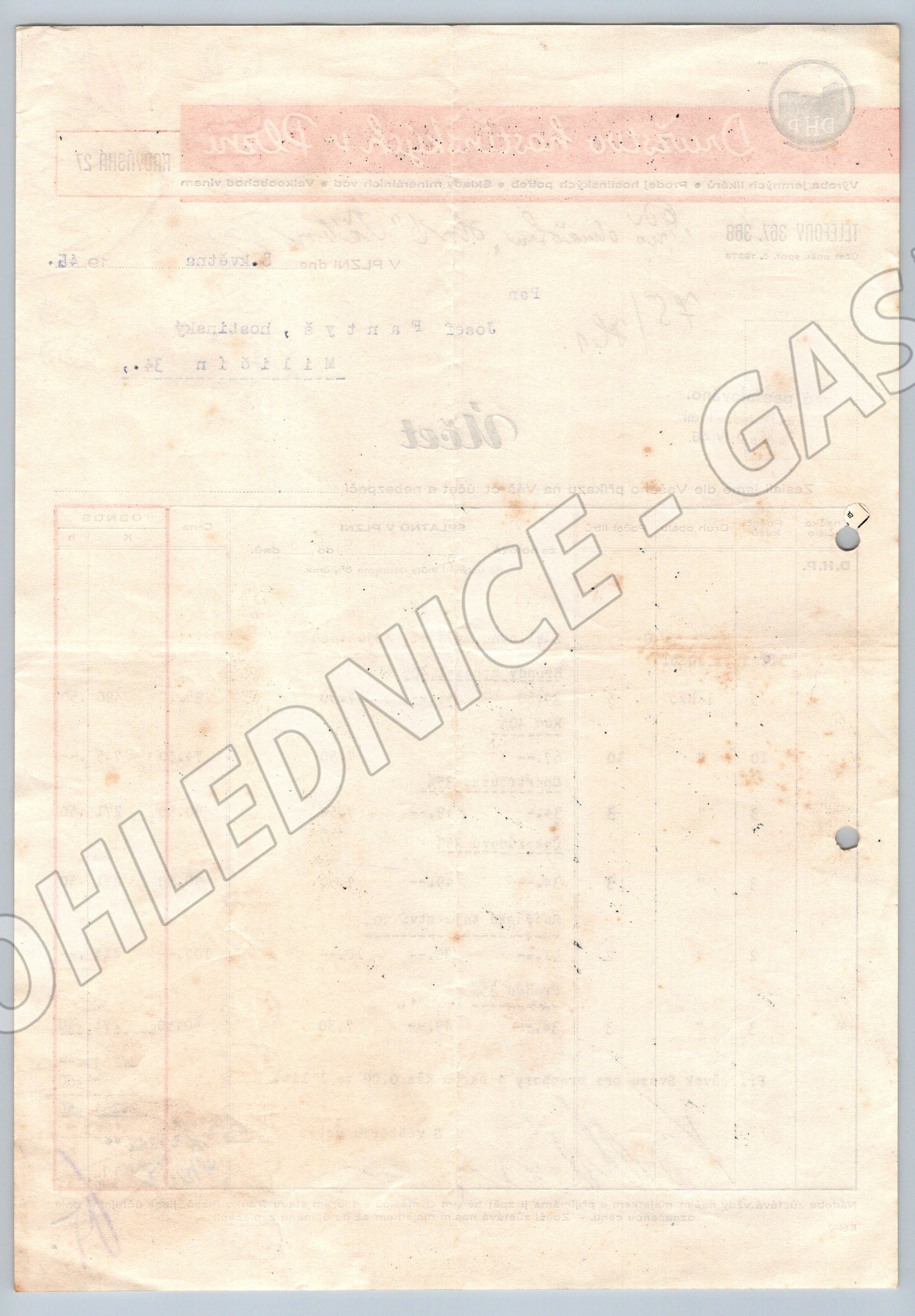 Stary Účet Družstva hostinských v Plzni 1945 (F104)