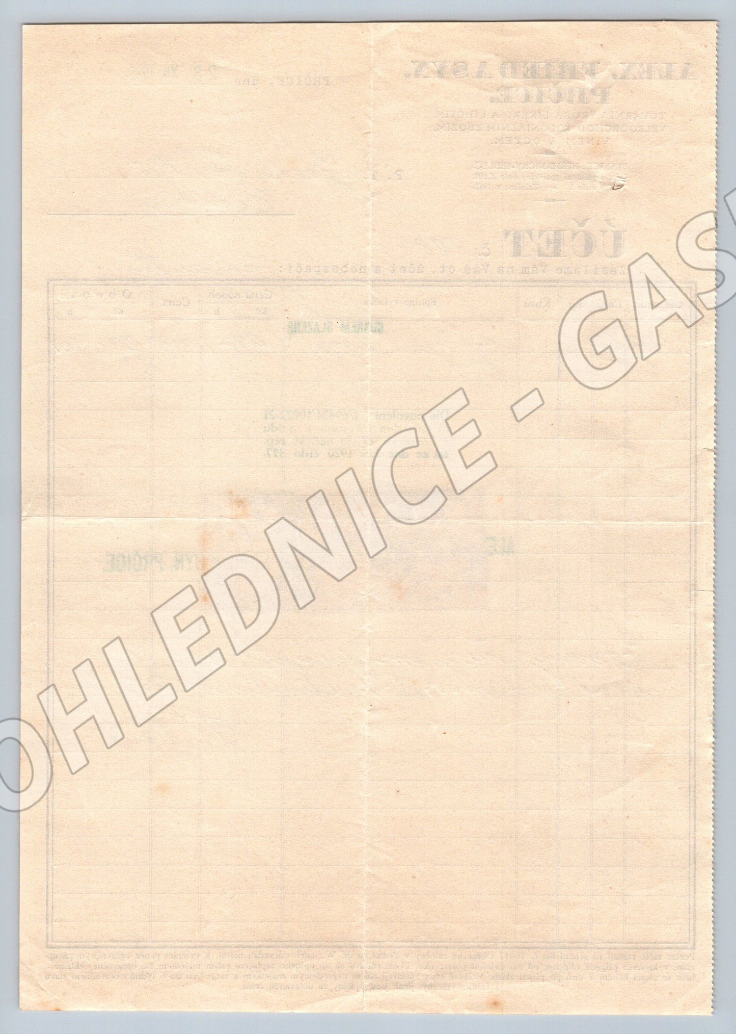 Stary účet Alex. Fried a Syn Prčice 1939 s kolky (F105)