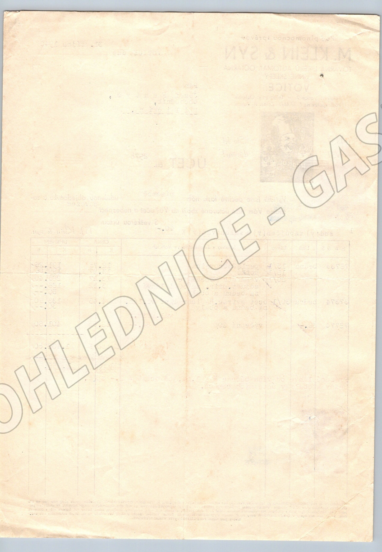 Stary účet M. Klein & Syn Votice 1940 s kolkem (F106)