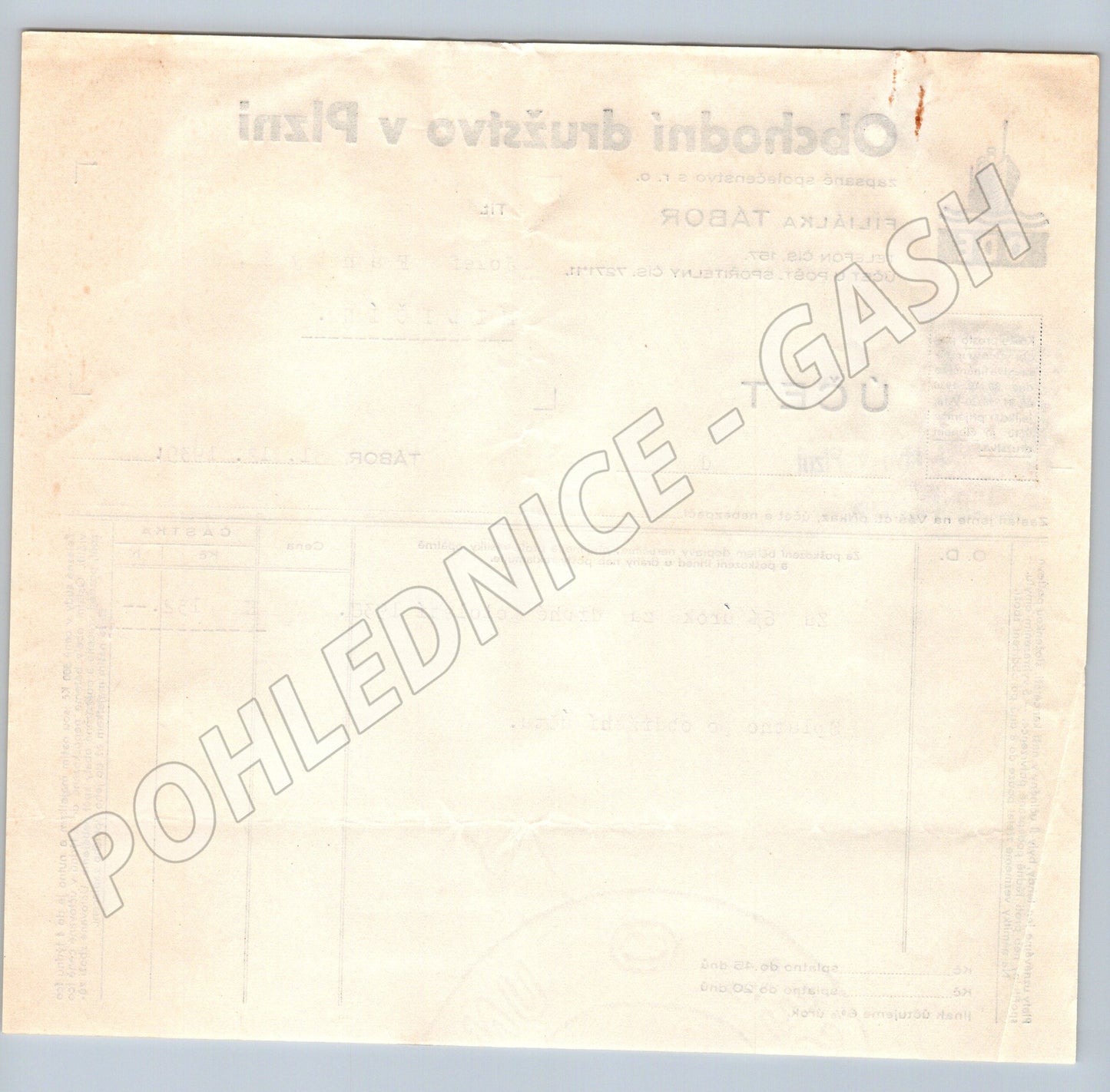 Stary účet Obchodní družstvo Plzeň Filiálka Tábor 1939 (F123)
