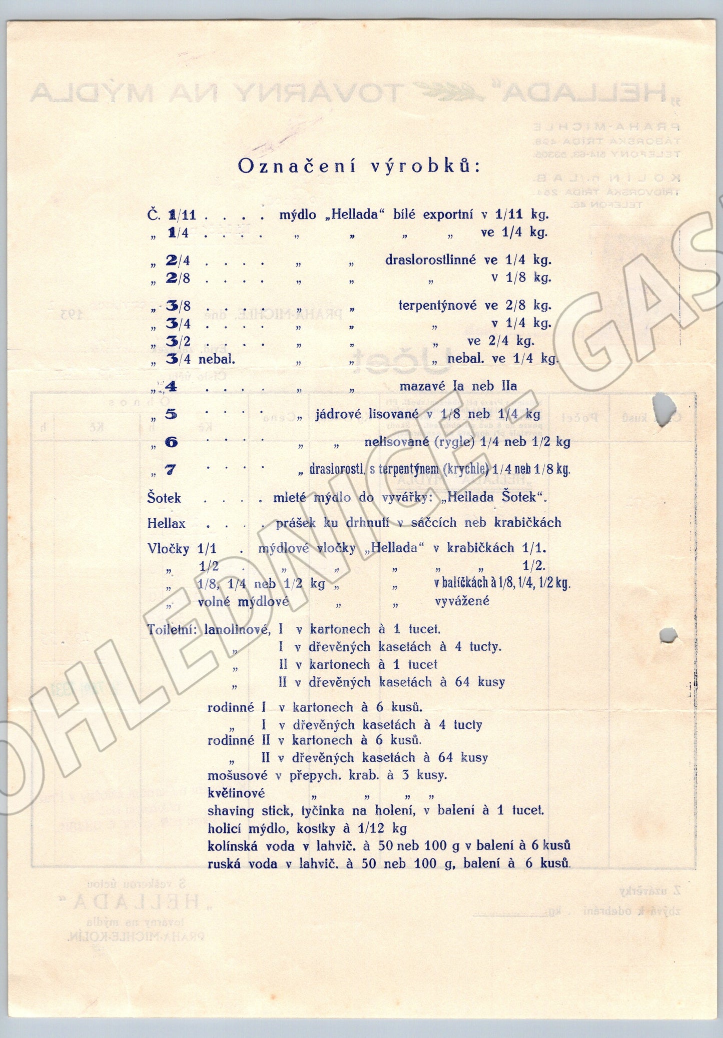 Stary ucet Hellada Tovarny na mydla Praha-Michle 1939 (F144)