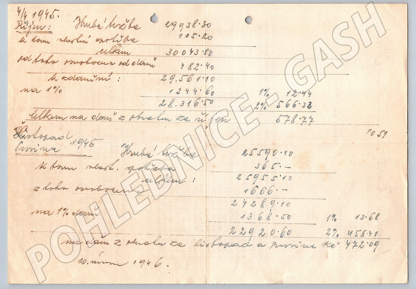 Stary dokument Jaroslav Kosik Praha faktura 1946 (F163)