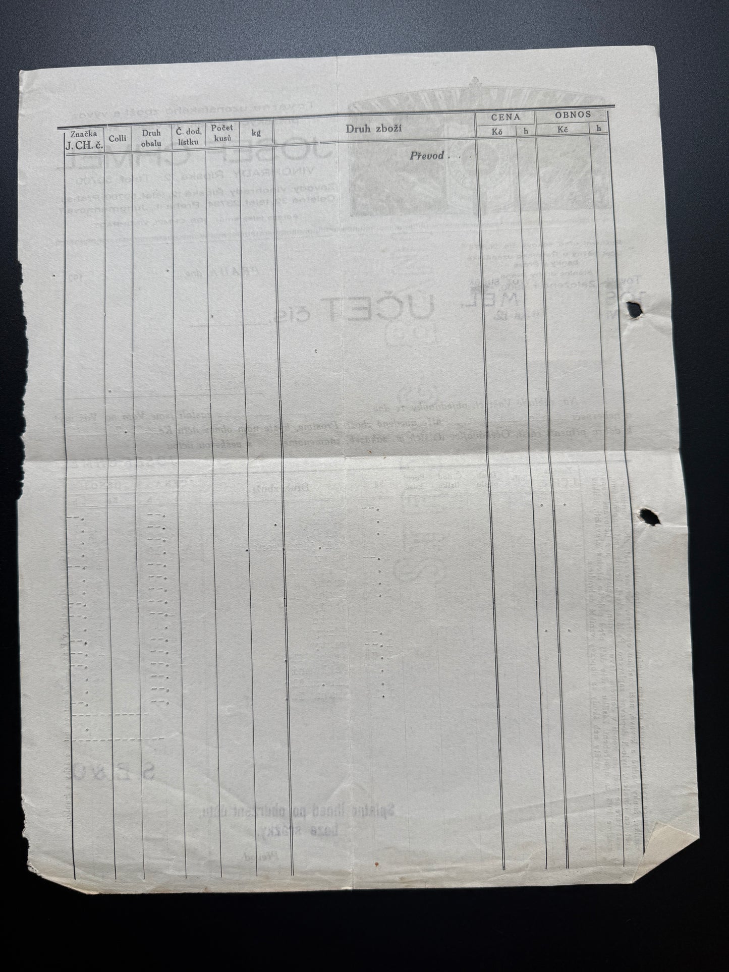 Stary ucet Josef Chmel Praha 1928 s kolkem a razitky (F180)