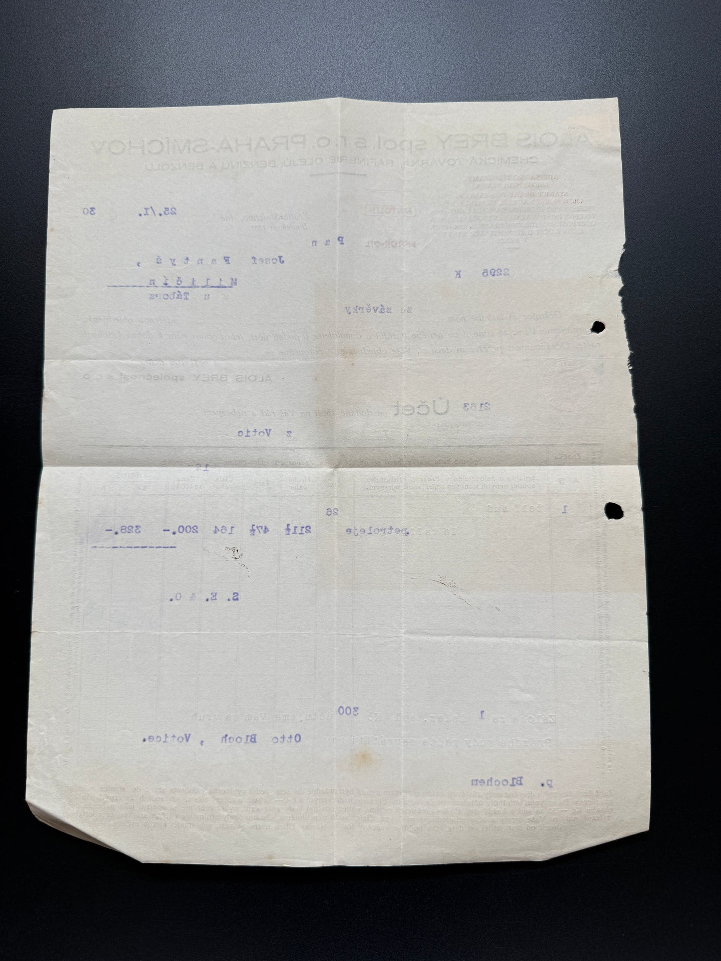 Stary Účet DIS BREY spol. s r.o. Praha-Smíchov, 1930 (F197)