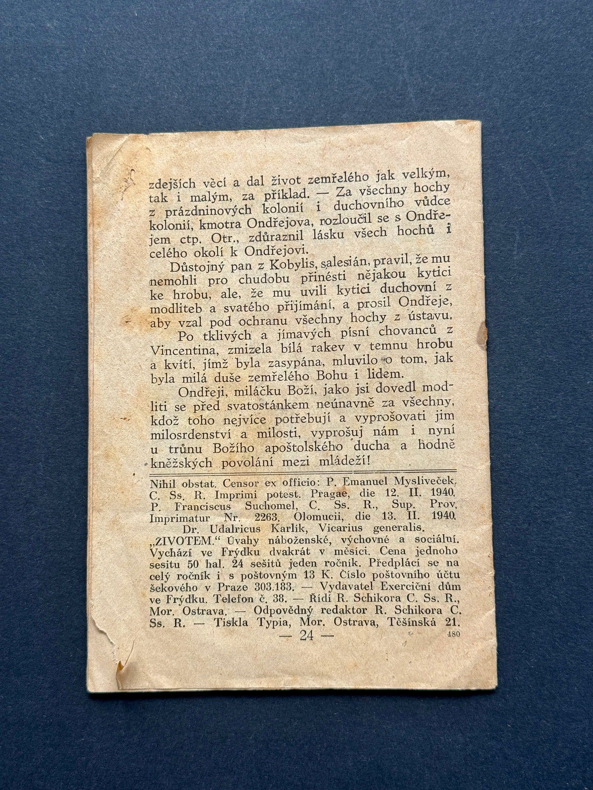 Starý Dokument úryvek z knihy Andra v kolonii 1940 (BM216)