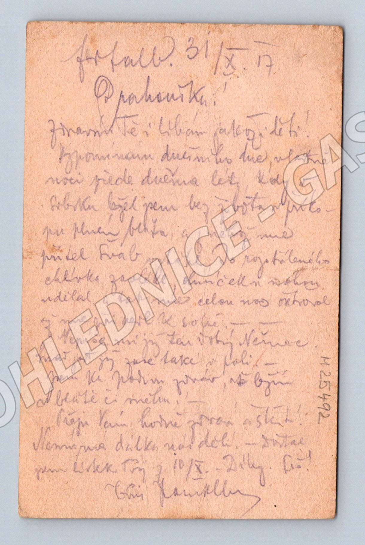 Pohlednice Feldpostkarte bez motivu 1917 (BM25492)