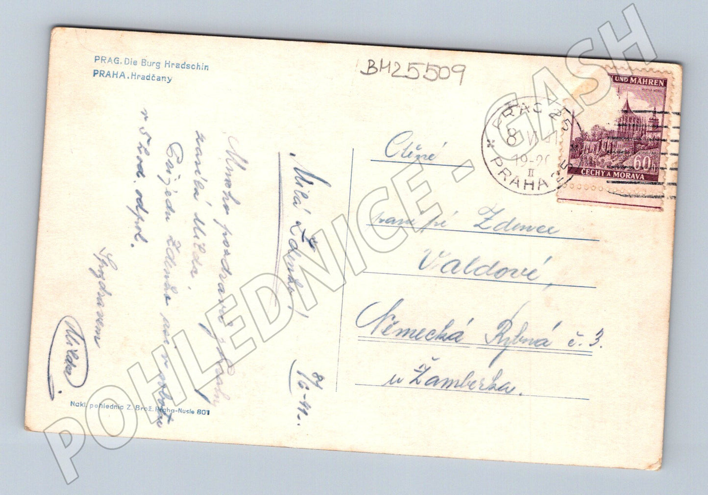 Pohlednice Praha Hradčany s mostem přes Vltavu 1941 (BM25509)