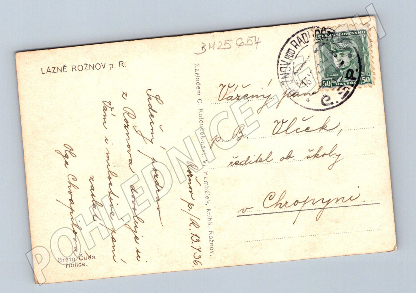 Pohlednice Rožnov pod Radhoštěm kostel hory 1936 (BM25654)