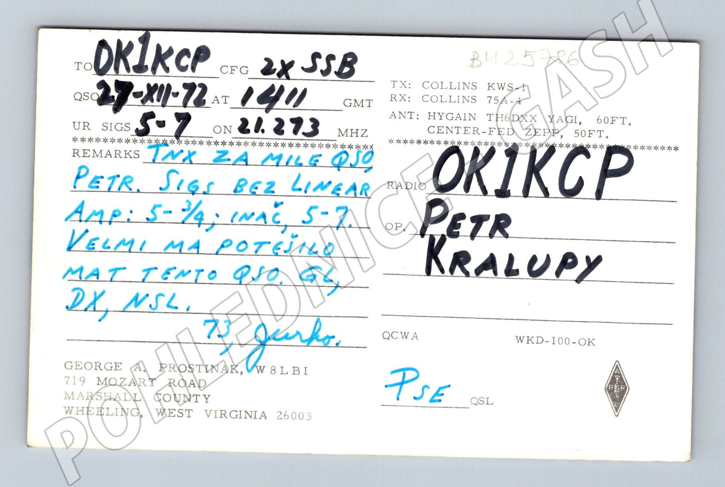 Pohlednice USA amatérské rádio 1972 (BM25786)