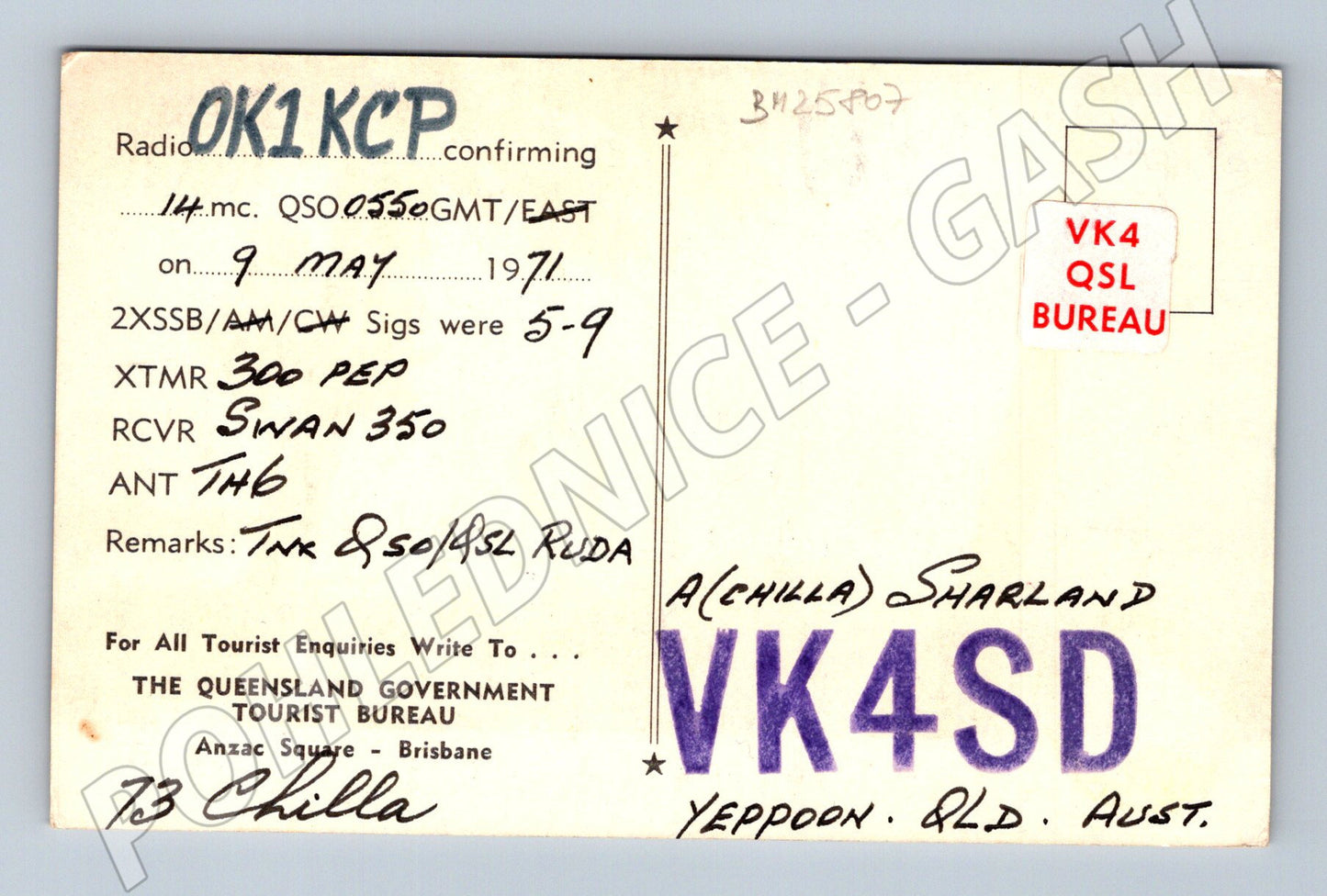 Pohlednice Austrálie Queensland pláž QSL karta 1971 (BM25807)