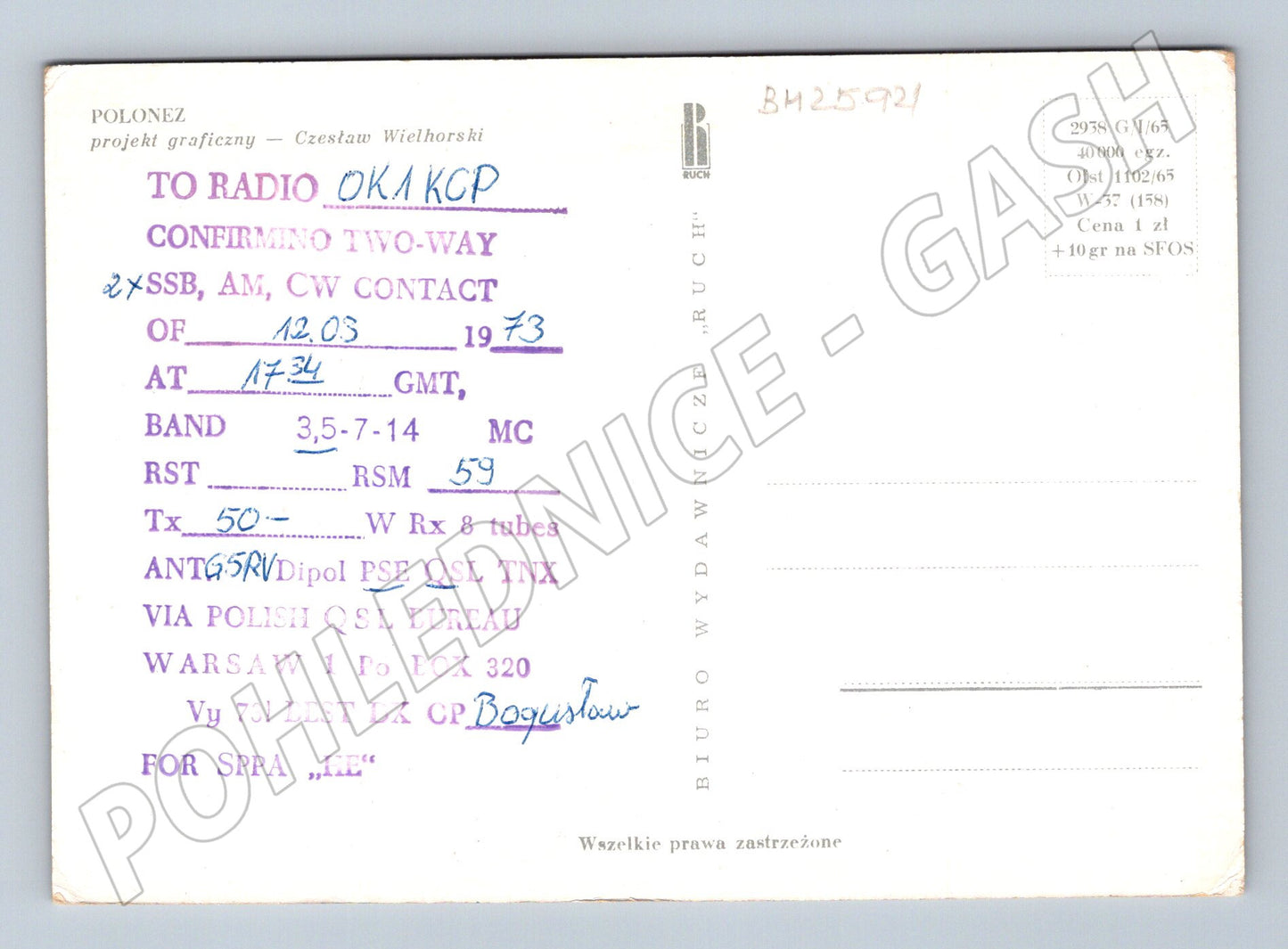 Pohlednice Polsko Polonéz QSL karta 1964 (BM25921)