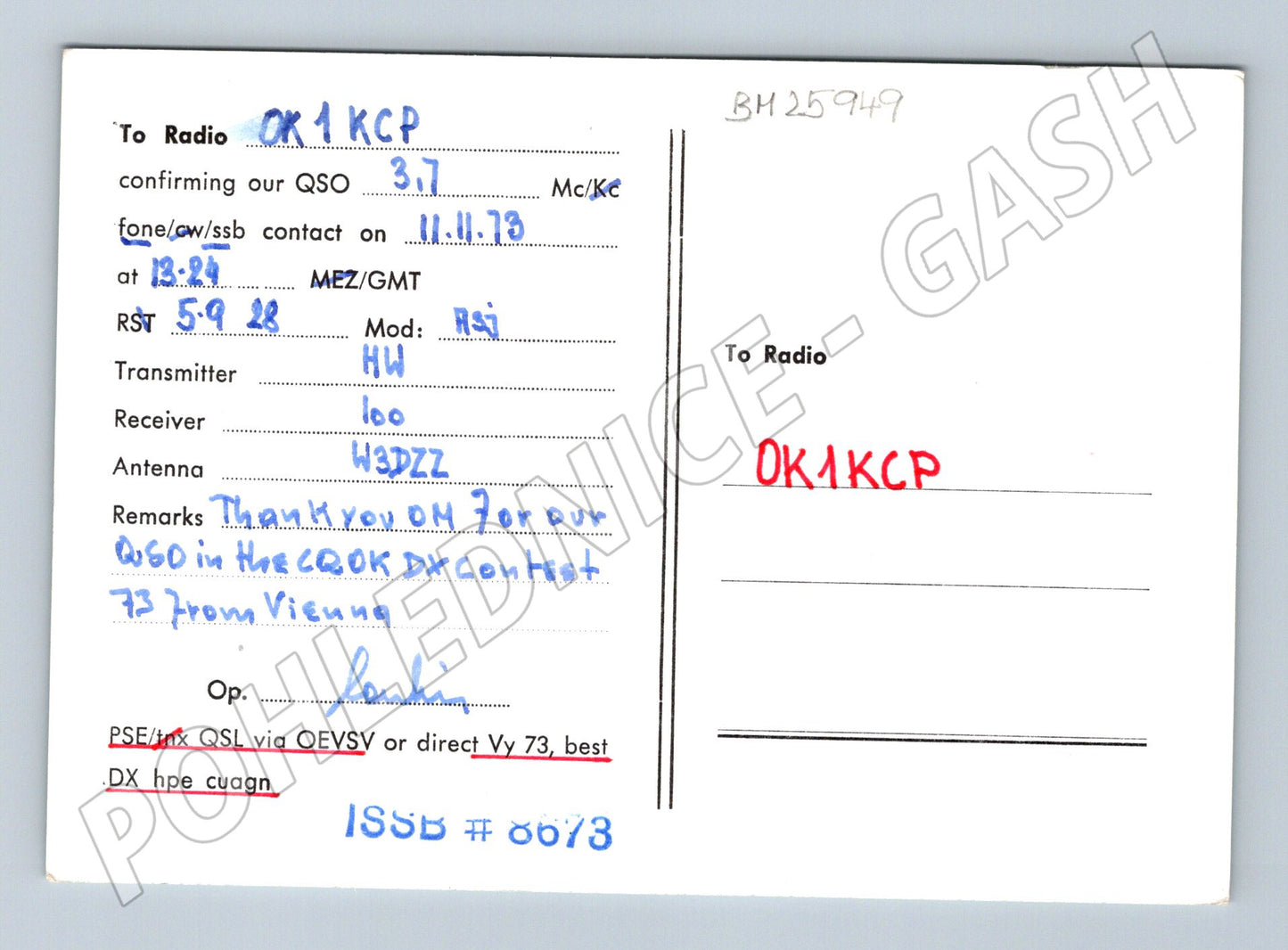 Pohlednice Rakousko Vídeň QSL karta radioamatér 1973 (BM25949)
