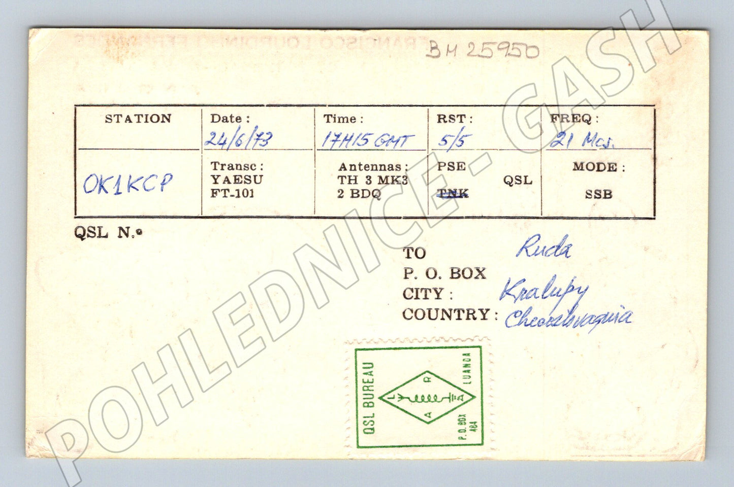 Pohlednice Angola QSL karta bubeník slon 1973 (BM25950)