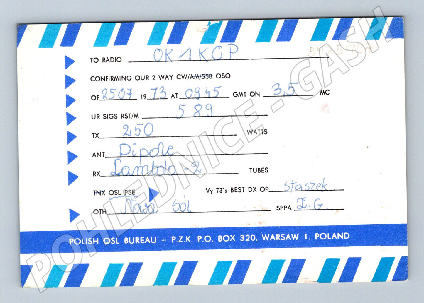 Pohlednice Polsko LOT Polish Airlines QSL karta 1973 (BM25957)