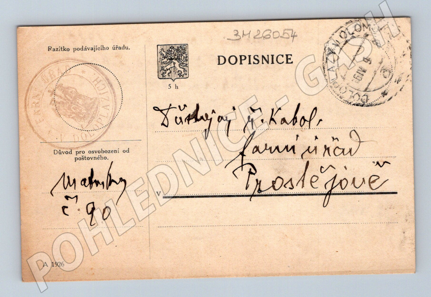 Pohlednice s ručně psanými texty Olomouc Prostějov 1929 (BM26054)