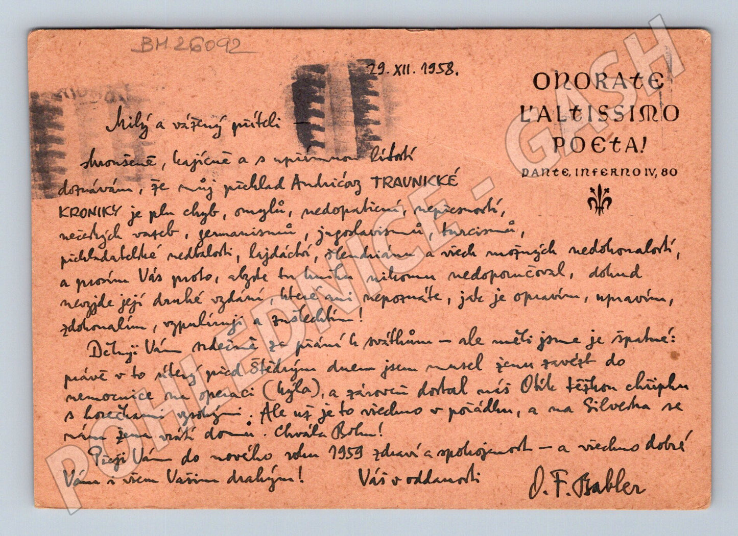 Pohlednice Olomouc novoroční přání 1958 (BM26092)