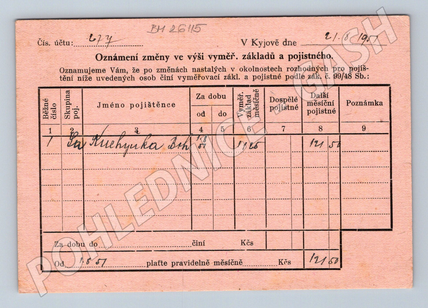 Pohlednice Kyjov Okresní národní pojišťovna 1957 (BM26115)