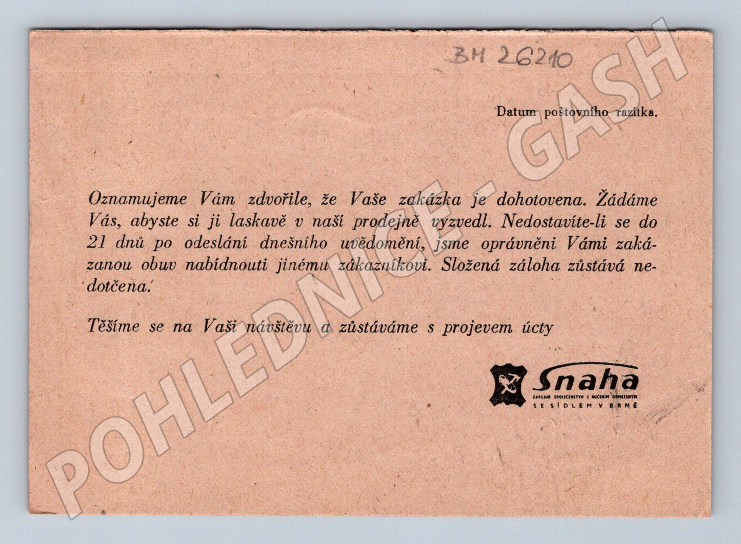 Pohlednice Československo Snaha Brno reklama 1953 (BM26210)