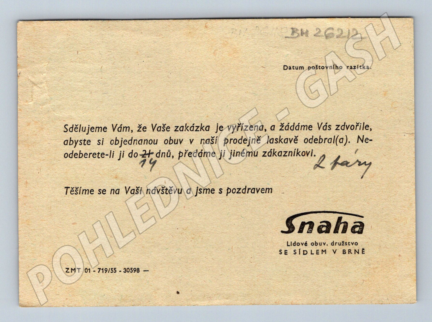 Pohlednice Brno reklama Snaha obuv 1956 (BM26212)