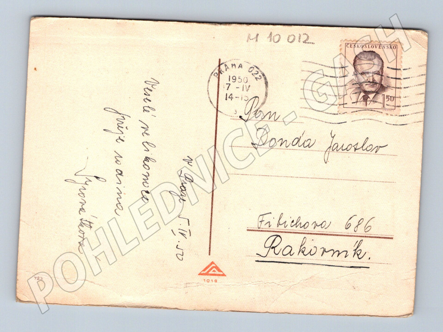 Easter postcard 1950 Czechoslovakia small format used (M10012)